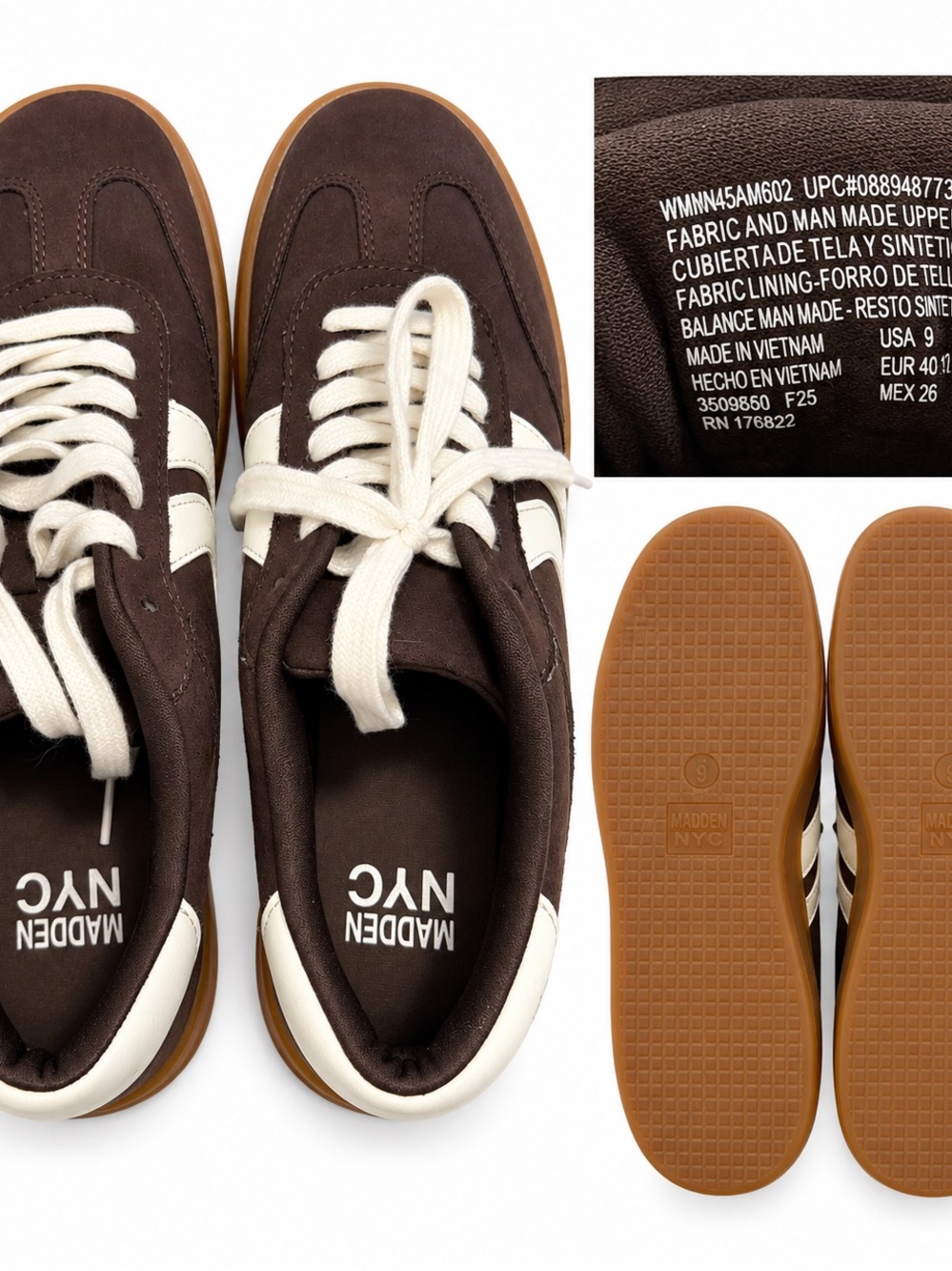 Madden NYC Women's Brown Suede Low-Top Sneakers with Cream Accents